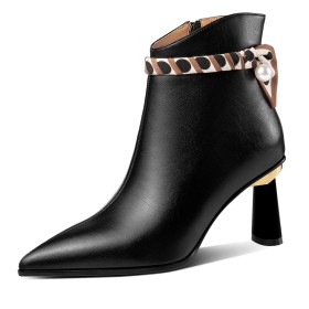 Perlée Cuir Bottines Femme 2022 Hiver Talons Epais Fourrees Talon Mi Haut