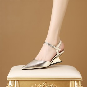 Mode Leer Elegante Sleehakken Zomer Middelhoge Heels Lak Sandaaltjes Metallic Sparkle Going Out