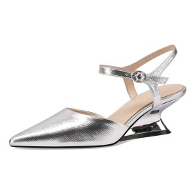 Sandals Mid High Heeled Sparkly Wedge Patent Ankle Strap Silver Belt Buckle Elegant Leather