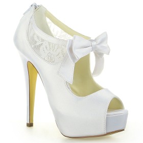 Stiletto Platform Open Toe Elegant With Bowknot Ivory Lace 5 inch High Heel Wedding Shoes For Women Dress Shoes