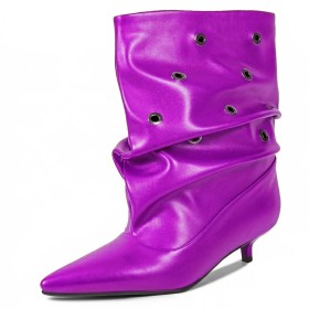 Slouch Naaldhakken Studs Fold Over Met 4 cm Lage Hak Brede Schacht Klassiek Laarsjes dames