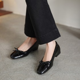 Lak Loafers 3 cm Lage Hakken Blokhakken Schoenen Dames Met Strik