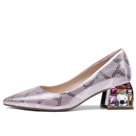 Schuhe Leder Mit 6 cm Mittlerer Absatz Stöckelschuhe Pink Metallic Kristall