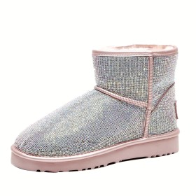 Comfort Sparkly Faux Fur Ankle Boots Cute Round Toe Glitter Flat Shoes