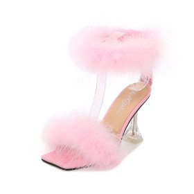 Roze Hoge Hak Chique Enkelbandje Peeptoes Sandaaltjes
