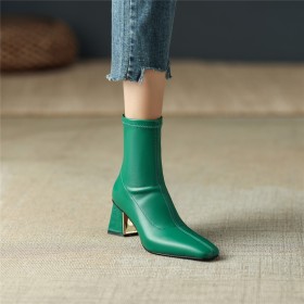 Elastische Elegante Sock Boots Mode Lak Imitatieleer Vrijetijds Blokhak Middelhoge Heel Enkellaarsjes