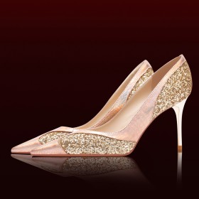 Patent Stiletto Wedding Shoes For Women Sparkly Beautiful Evening Party Shoes Fashion 3 inch High Heeled Pumps Rose Gold Pointed Toe Sequin Designer