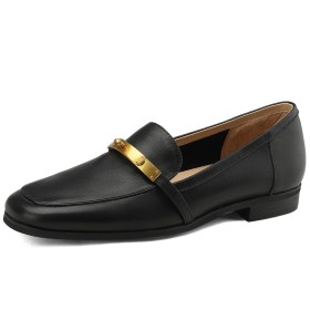 Leather Slip On Shoes Spring Black With Metal Jewelry Vintage Comfort Classic Flats