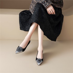 Suede Leather Comfort Flower Buckle Chunky Heel Low Heel Pumps Going Out Footwear