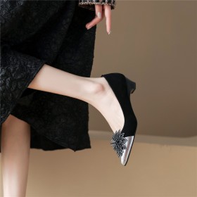 Suede Leather Comfort Flower Buckle Chunky Heel Low Heel Pumps Going Out Footwear
