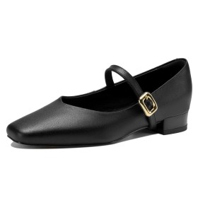 Met Enkelbandje Klassiek Met 3 cm Lage Hak Leer Schoen Comfort Gesp Zwarte