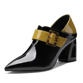3 inch High Heel 2022 Buckle Black Chunky Heel Business Casual Pointed Toe Formal Dress Shoes Fashion Elegant Leather Shootie Block Heel