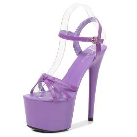 Peep Toe Patent Leather Purple Going Out Shoes Sexy Platform Strappy Classic