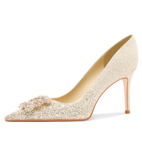 Sparkle Instapper Luxe Glitter High Heel Damesschoenen Goud Pumps Gala Stilettos