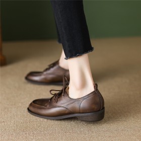 Leather Flat Shoes Oxford Shoes Comfortable Classic Business Casual Shoes Spring Vintage Lace Up