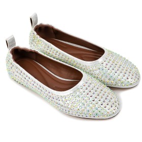 Confort Ceremonie Strass Argenté Chaussure Pour Femme Plate Loafers Brillante Simili Cuir Paillettes Chaussure De Soirée