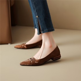 Leer Zomer Klassiek Elegante Loafers Met Lage Hak Bont Blokhak