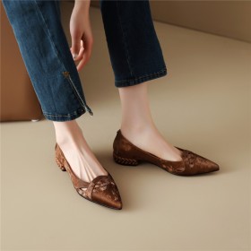 Leer Zomer Klassiek Elegante Loafers Met Lage Hak Bont Blokhak