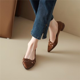 Leer Zomer Klassiek Elegante Loafers Met Lage Hak Bont Blokhak