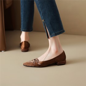 Leer Zomer Klassiek Elegante Loafers Met Lage Hak Bont Blokhak