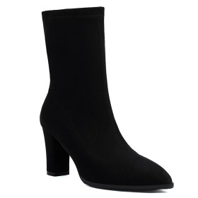 Spitse Neus Imitatieleer Sock Boots Suède Blokhakken Enkellaarsjes Klassiek 8 cm High Heel