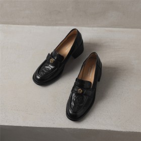 Classic Natural Leather Vintage Chunky Heel Business Casual Block Heels Mid Heels Loafers