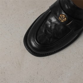 Classic Natural Leather Vintage Chunky Heel Business Casual Block Heels Mid Heels Loafers