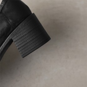 Classic Natural Leather Vintage Chunky Heel Business Casual Block Heels Mid Heels Loafers