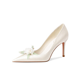 Stiletto White 8 cm High Heels Elegant Evening Shoes Vintage With Flower Pointed Toe Closed Toe Pumps Dressy Shoes