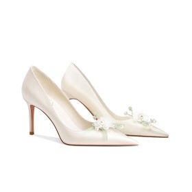 Pumps Herrlich Abendschuhe Weiß Vintage Stiletto Satin Schuhe Damen Brautschuhe 8 cm High Heels Ballschuhe