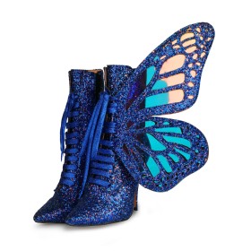 Stiefeletten Farbverlauf Schmetterling Schöne Glitzer Moderne Stiletto Royalblau High Heel