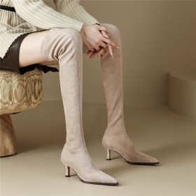 Elegante Casual Wildleder Stiefel Boots Damen Sock Lederimitat Mode Overknee 6 cm Mittlerer Absatz Blockabsatz Spitz