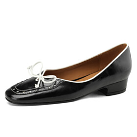 Round Toe Loafers Business Casual Low Heels Vintage Thick Heel Leather Classic Comfort With Color Block
