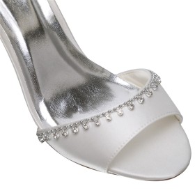 Raso Tacco Alto Sandalo Scarpe Da Cerimonia Cinturino Alla Caviglia Spuntate Bianco Eleganti Scarpe Da Sposa