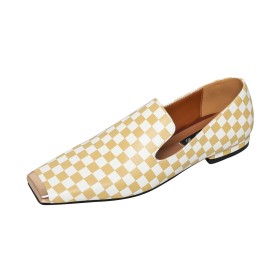 Cuir Plate Chaussures Loafers Jaunes Classique
