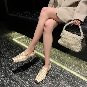 Closed Toe Slip On Shoes Comfort Checkered Yellow Business Casual Flat Shoes