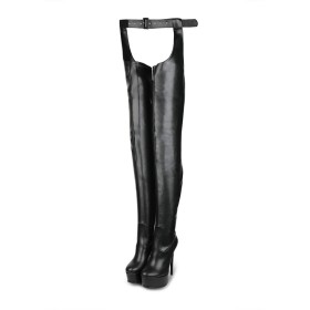Stilettos Faux Leather Tall Boot 6 inch High Heel Sexy Fur Lined Thigh High Boot For Women Platform