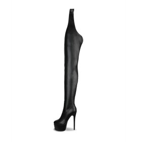 Stilettos Faux Leather Tall Boot 6 inch High Heel Sexy Fur Lined Thigh High Boot For Women Platform