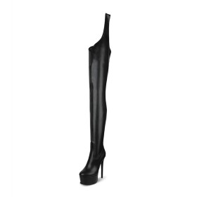 Stilettos Faux Leather Tall Boot 6 inch High Heel Sexy Fur Lined Thigh High Boot For Women Platform