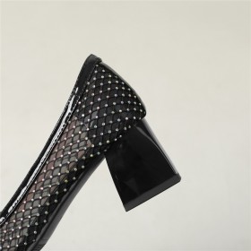 Met Lage Hakken Sparkle Pumps Lak Imitatieleer Visnet