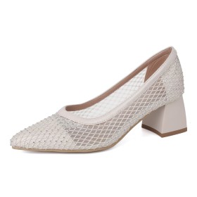 Slip On Beige Rhinestones Low Heel Heeled Pointed Toe Shoes Online Sale,  Shoes Store | BuyShoes.Shop