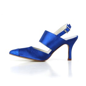 Sandali Con Tacco A Spillo Con Tacco Alto Slingback Scarpe Da Cerimonia Primavera In Raso Blu Elettrico