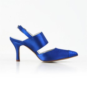 Sandali Con Tacco A Spillo Con Tacco Alto Slingback Scarpe Da Cerimonia Primavera In Raso Blu Elettrico