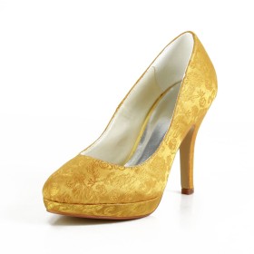 Closed Toe High Heel Gold Almond Toe Pumps Stilettos Dress Shoes