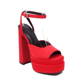 Classic Peep Toe Satin 6 inch High Heel Thick Heel Platform Block Heel Sandals