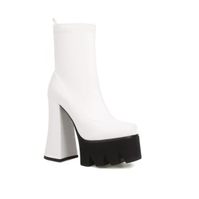15 cm Highheel Gesloten Neus Sock Boots Plateau Blokhak Enkellaarsjes Dames Mode Witte