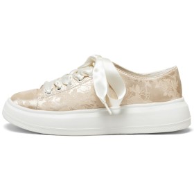 Flats Ronde Neus Comfort Geborduurde Feestschoenen Goud Satijnen Sneakers Plateauzool