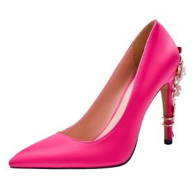 Tacco A Spillo Di Raso Eleganti Fucsia Scarpe Donna Fiori Decollete Scarpe Da Sera Tacco Alto