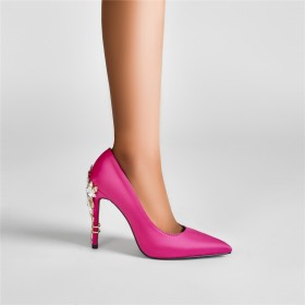 Chaussure Pour Femme Chaussure De Soirée A Talon Satin Ceremonie Élégantes Fleurs Rose Fushia Escarpin Talon Aiguille