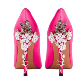 Chaussure Pour Femme Chaussure De Soirée A Talon Satin Ceremonie Élégantes Fleurs Rose Fushia Escarpin Talon Aiguille